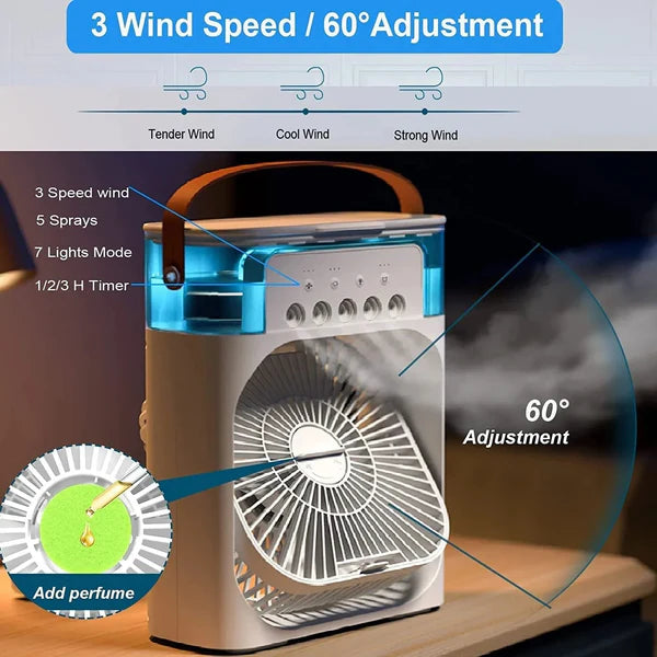 Portable Air Conditioner Fan with 7-Color LED Night Light