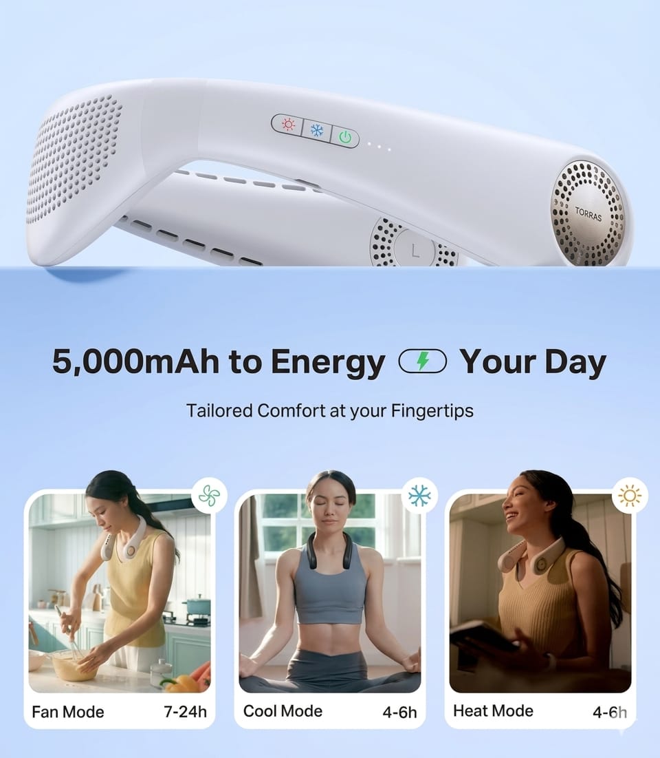 Portable Rechargeable Neck Fan with Cooling &amp; Heating Modes